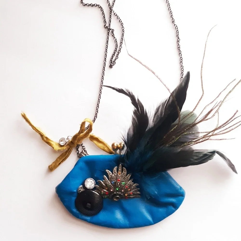 Artisan Upcycled Art Deco Pouch Necklace - Picture 2 of 8